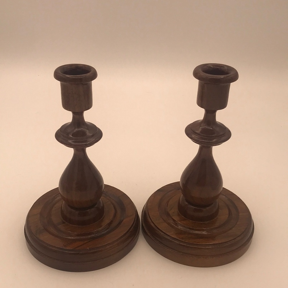 Vintage Pair of‎ Turned Wood Candlesticks